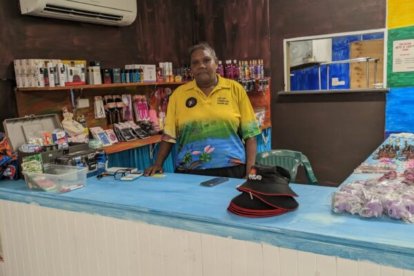 Charmaine Lawrence at the store counter